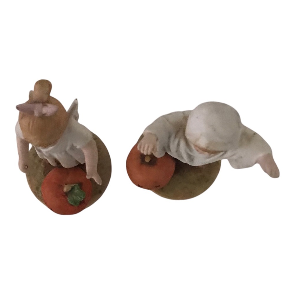 Demin Days Charming Angel and Ghost Figurines with Pumpkins by Homco